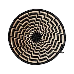 Woven Sisal Basket, Feathered Monochrome Pattern in Natural/Black