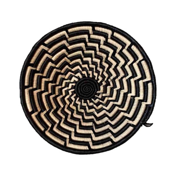 Unbranded Woven Sisal Basket, Feathered Monochrome Pattern in Natural/Black