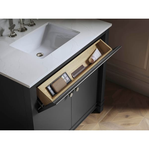 Alouette 36 in. Single SinkFerrous Grey Bath Vanity Cabinet with Sink and Quartz Top