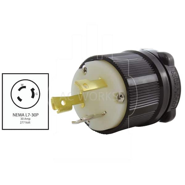AC WORKS NEMA L7-30P 30A 277V 3-Prong Locking Male Plug in Black