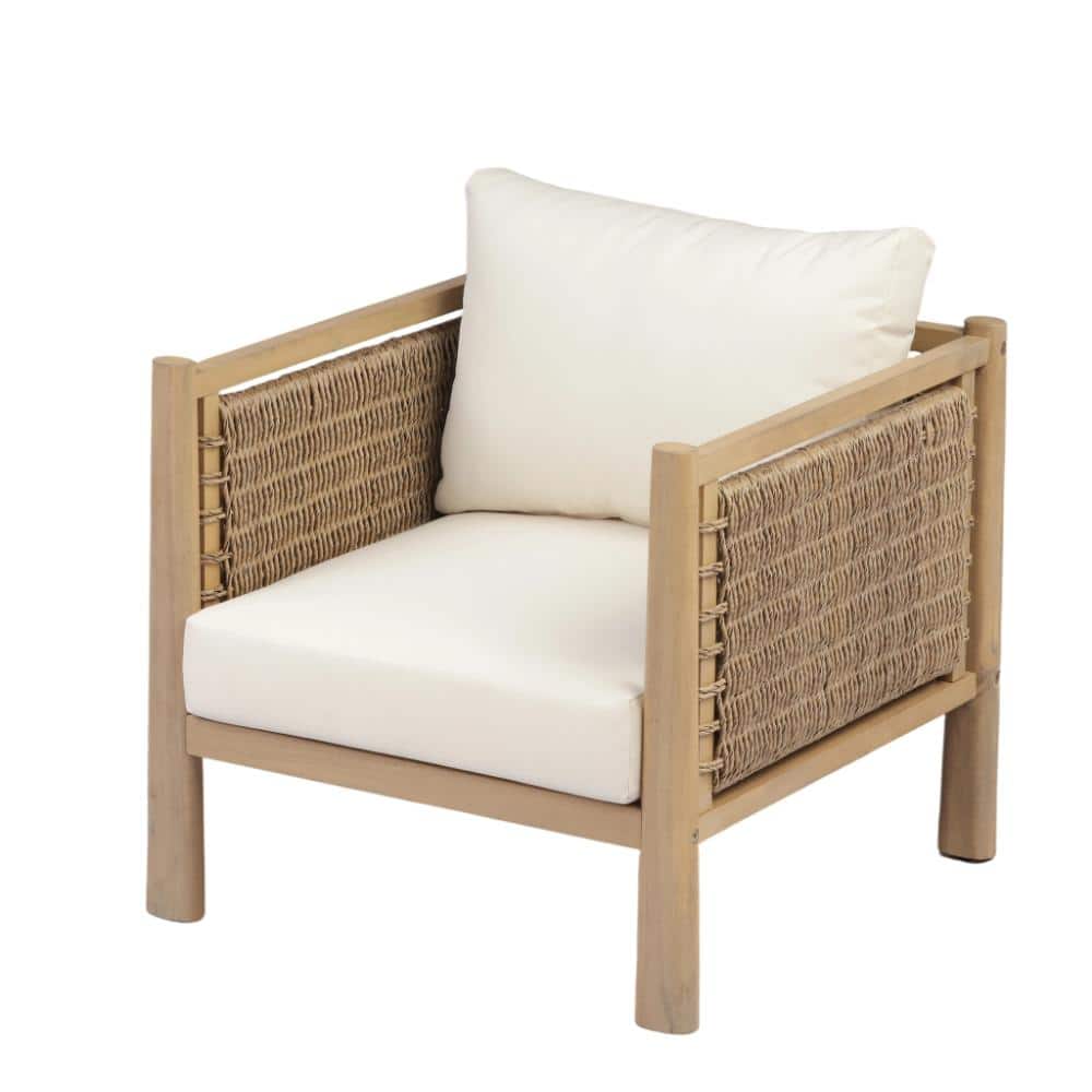 Brown Acacia Wood Patio Dining Chair with Beige Cushions price history on PriceWatchPro