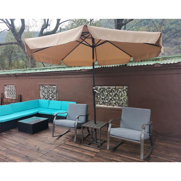 Unbranded 10 ft. Patio Umbrella Market Table Round Umbrella with Crank and Push Button Tilt Patio Umbrella in Brown