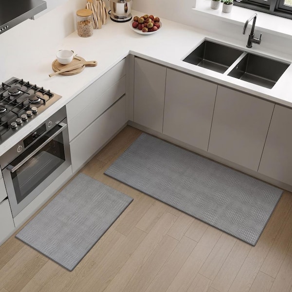 Harmony 2 x 3 ft. and 2 x 7 ft. 2-Pieces Grey Non-Slip Rubber Back Washable Polyester Wave Entryway and Hallway Rug Set