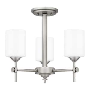 Aria 17 in. 3-Light Antique Polished Nickel Semi-Flush Mount with Opal Glass