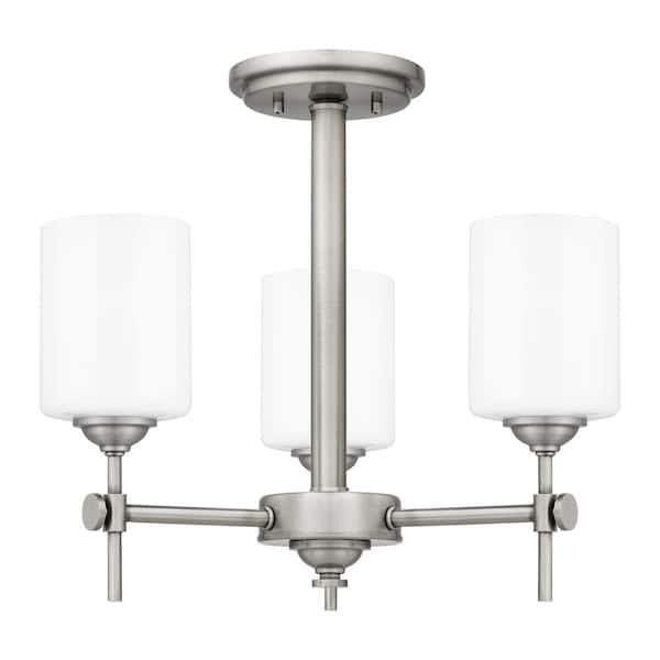 Quoizel Aria 17 in. 3-Light Antique Polished Nickel Semi-Flush Mount with Opal Glass