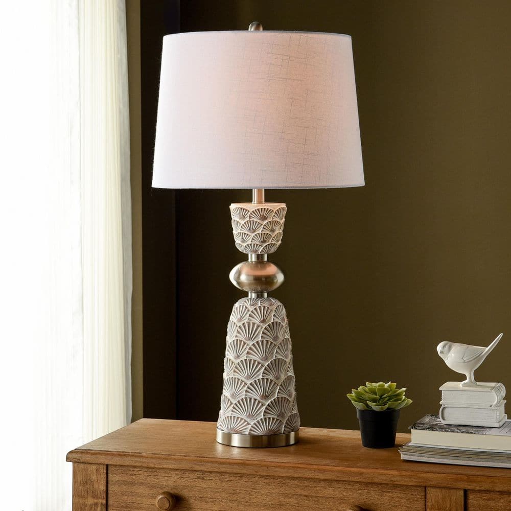 33.5 in. Silver Contemporary Bedside Table Lamp for Living Room with Beige Linen Shade price history on PriceWatchPro