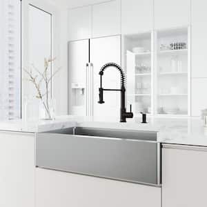 Edison Single Handle Pull-Down Sprayer Kitchen Faucet Set with Soap Dispenser in Matte Black