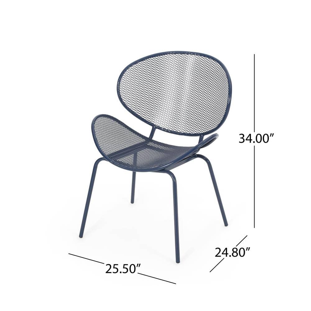 Navy Blue Iron Shell Outdoor Dining Chair Set of 2