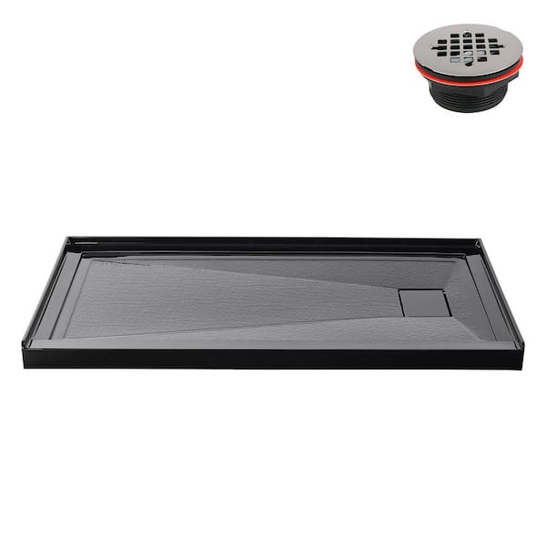 GB-2618-476-BL 72 in. x 36 in. Alcove Acrylic Shower Pan Base in Glossy Black with Right Drain, Drain Included