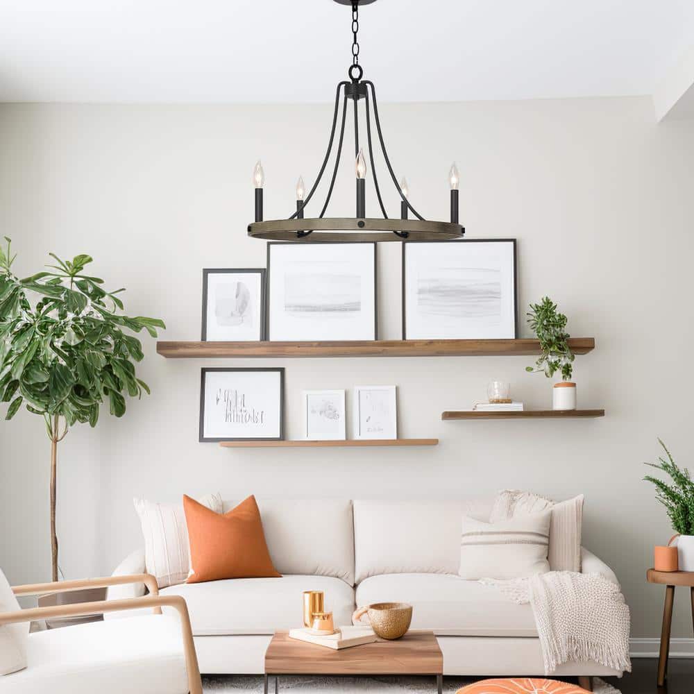 Fairbrook 25" Black and Smoked Birch Wagon Wheel Chandelier