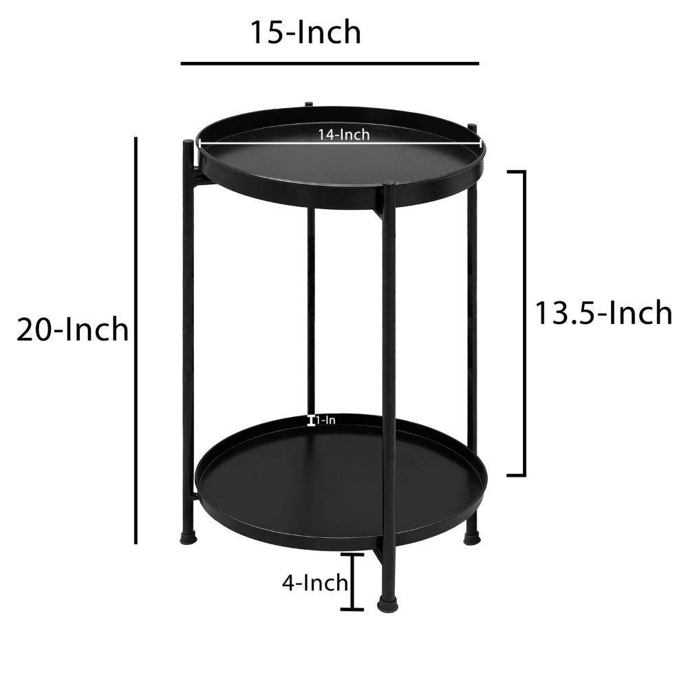 15" Black Metal Round Tray Top Side Table with Foldable Legs