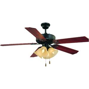 52 in. 4-Light Antique Bronze Ceiling Fan with Light and Reversible Rosewood/Walnut Blades and Sepia Glass Shades