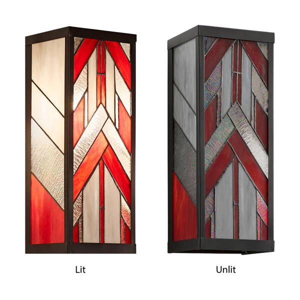 16.25 1-Light Mission Style Rectangular Outdoor Stained Glass Wall Sconce Red - River of Goods