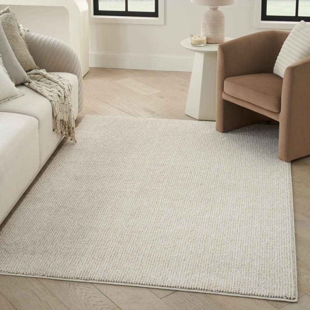 Ivory Beige Rectangular Synthetic 8' x 10' Easy Care Rug