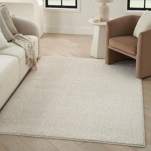 Textured Home Ivory Beige 8 ft. x 10 ft. Solid Geometric Contemporary Area Rug