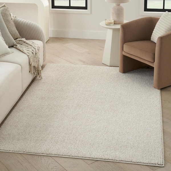 Textured Home Ivory Beige 8 ft. x 10 ft. Solid Geometric Contemporary Area Rug