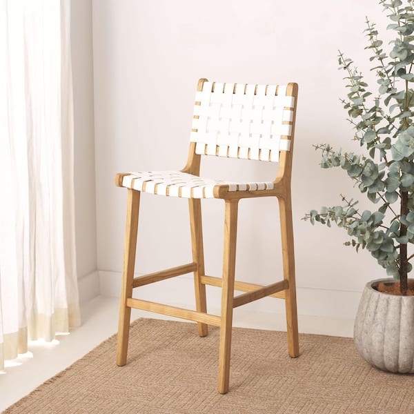 Adah White Leather Bar Stool