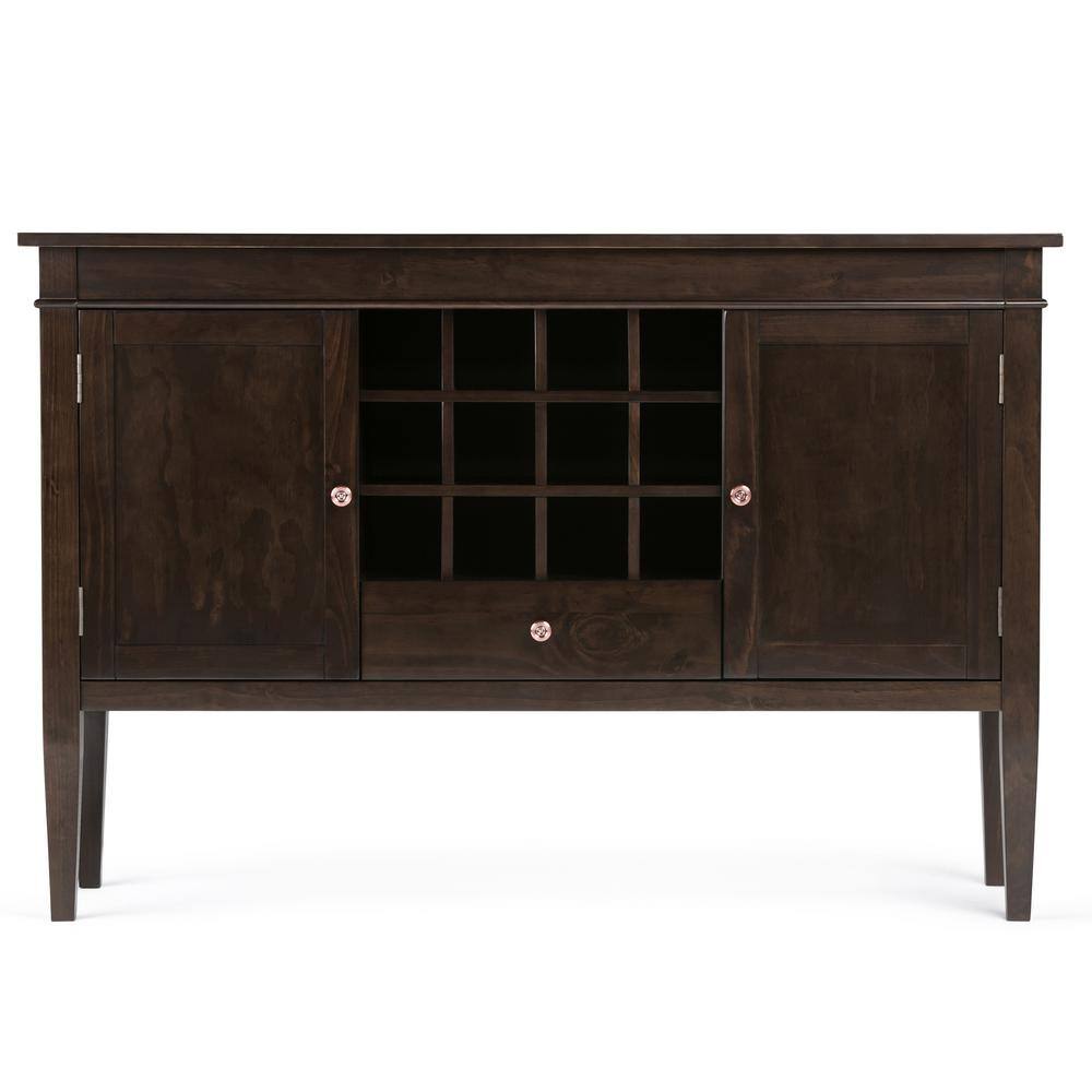 Dark Brown Wood Sideboard Buffet with Wine Rack
