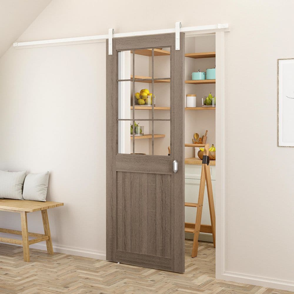 Soft-Close 96 in. White Hook Strap Rolling Door Hardware Kit for Wood Door