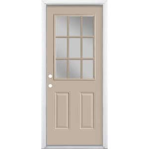 32 in. x 80 in. 9-Lite Right-Hand Inswing Canyon View Painted Steel Prehung Front Exterior Door with Brickmold