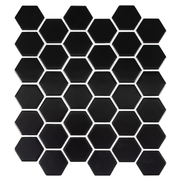 ANDOVA Stylish Hexagon 11 in. x 12.69 in. Glossy Ivaran Black Porcelain Marble Tile Sample