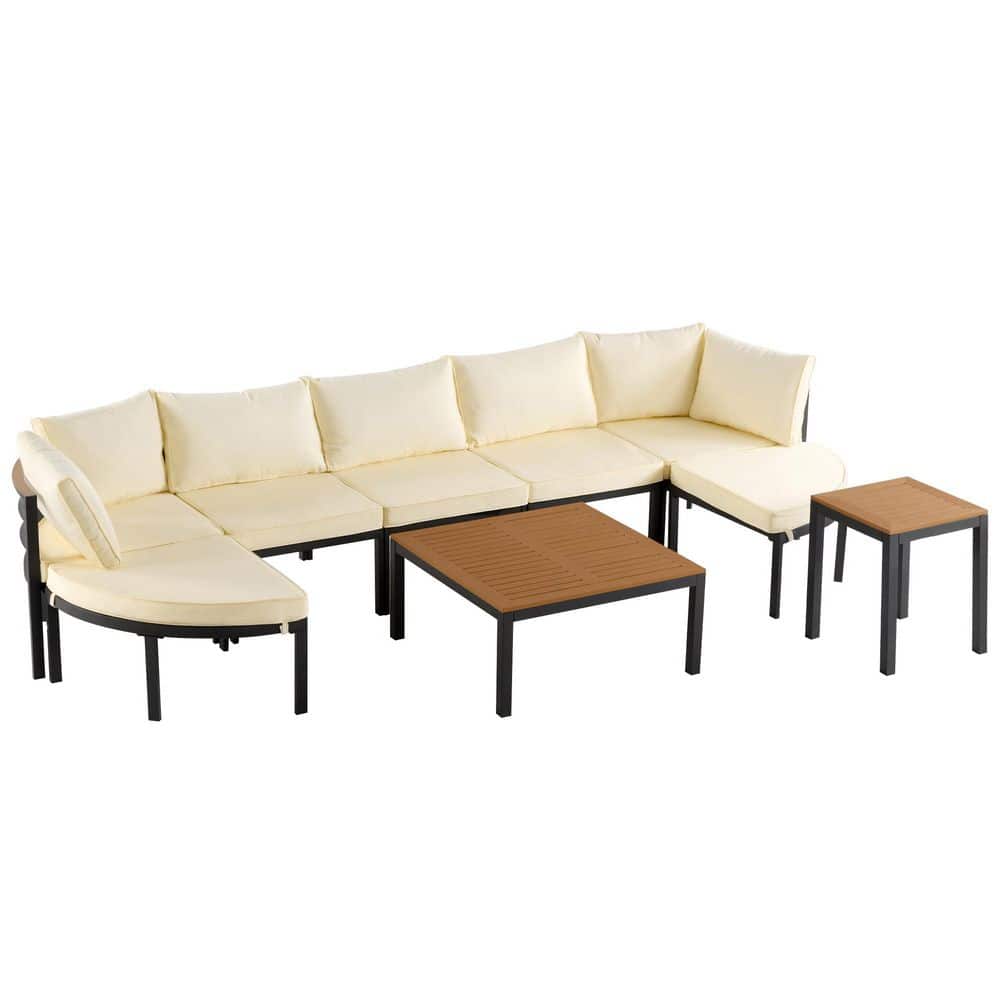 Black Metal Outdoor Sectional Sofa Set, Conversation Set with Beige Cushion and Coffee Table price history on PriceWatchPro