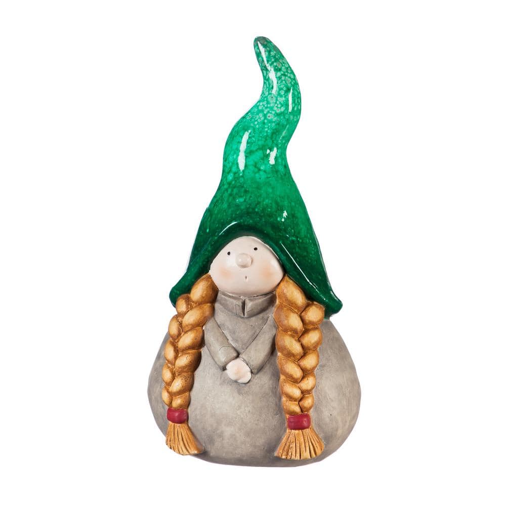 Evergreen 10 in. H Ceramic Lady Gnome Garden Statuary, Teal 2CG305B