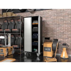 Rolling Lockable 16 in. D x 31 in. W x 71 in.H Metal Storage Freestanding Cabinet Set in Black and Grey