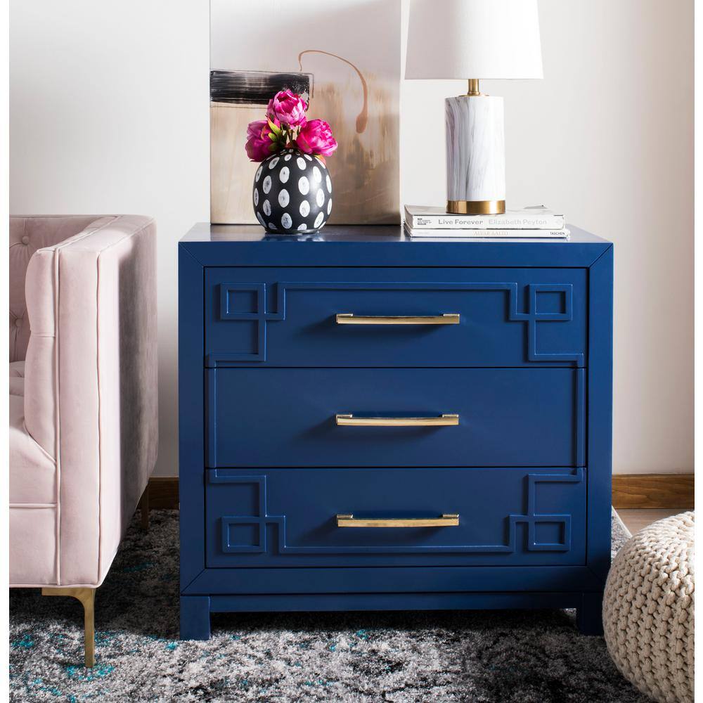 Lapis Blue and Gold Modern 3-Drawer Night Table