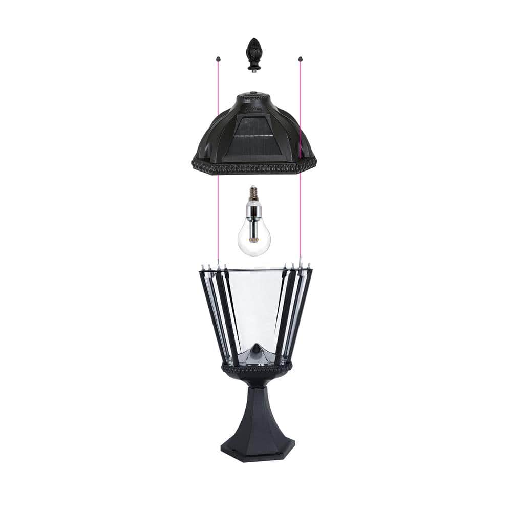 Black Aluminum and Glass Solar LED Lamp Post