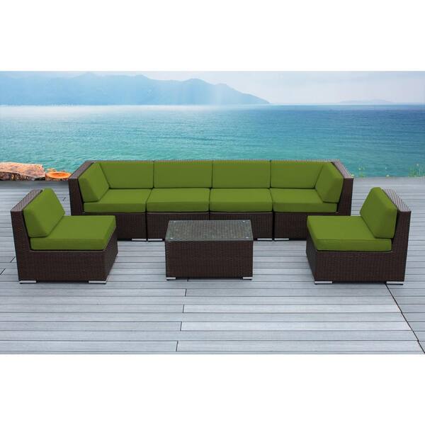 Ohana Depot Ohana Dark Brown 7-Piece Wicker Patio Seating Set With ...