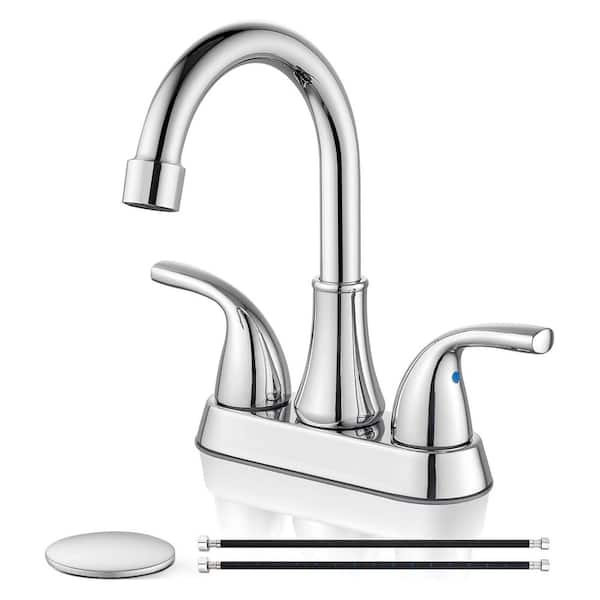 Unbranded 4 in. Centerset Double Handle High Arc Bathroom Faucet with Drain Kit Included in Polished Chrome
