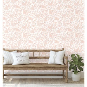 45 sq ft Botanical Bunnies Pink Peel and Stick Non-woven Wallpaper