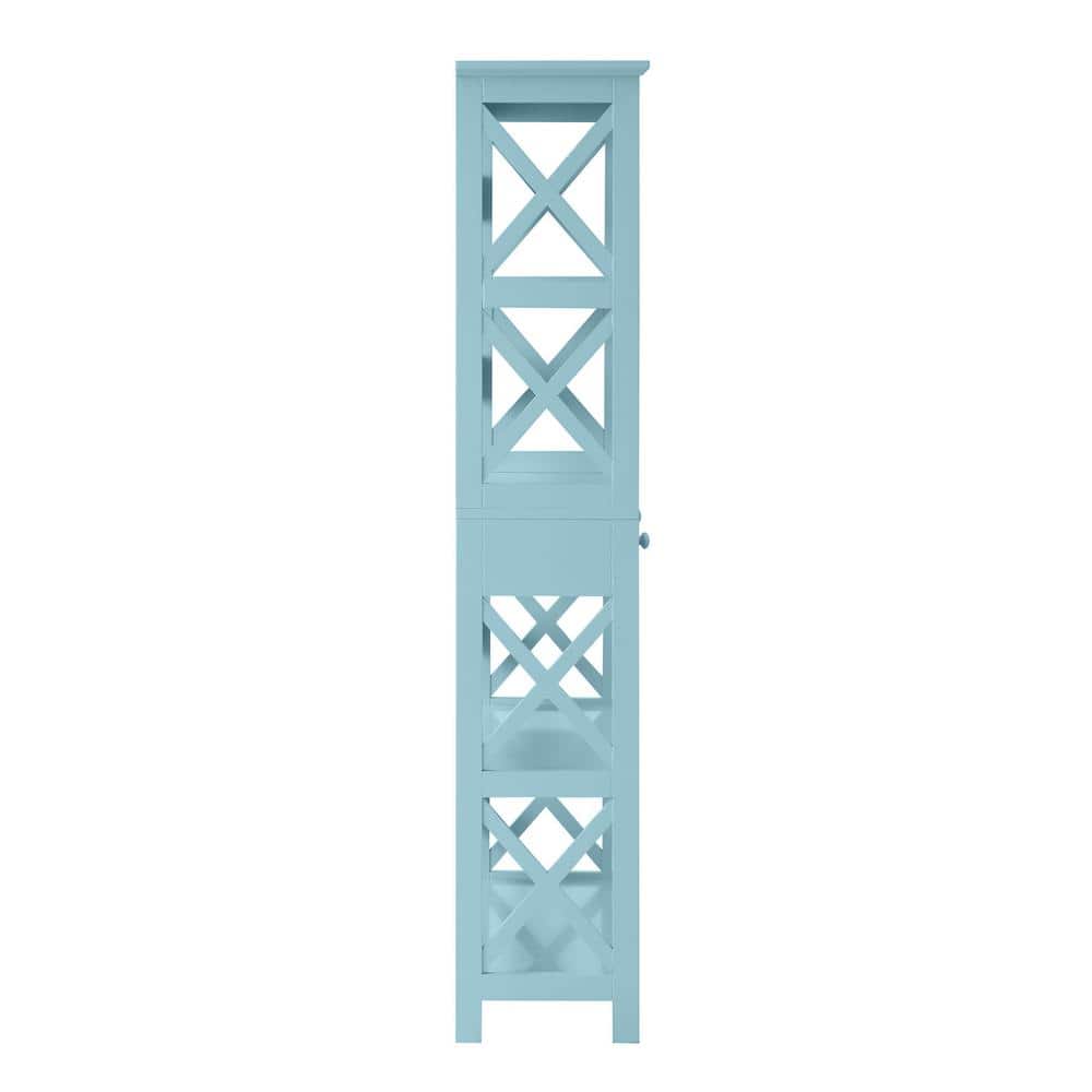 Sea Foam Blue 5-Tier Wooden Bookcase with Concealed Drawer