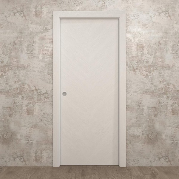 Assemble Required 36 in. x 80 in. Painted White Oak Solid Wood Pocket Door With Hardware