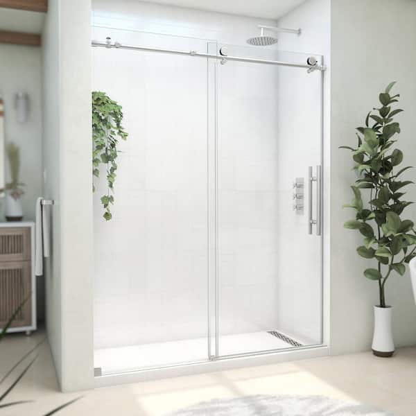 DreamLine Continuum 56-60 in. W x 76 in. H Clear Sliding Frameless Shower Door in Brushed Stainless Steel