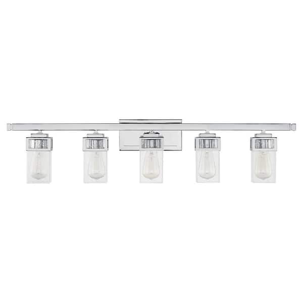 AVIANCE LIGHTING Delchester 42.5 in.5-Light Polished Chrome Vanity Light with Clear Seeded Glass