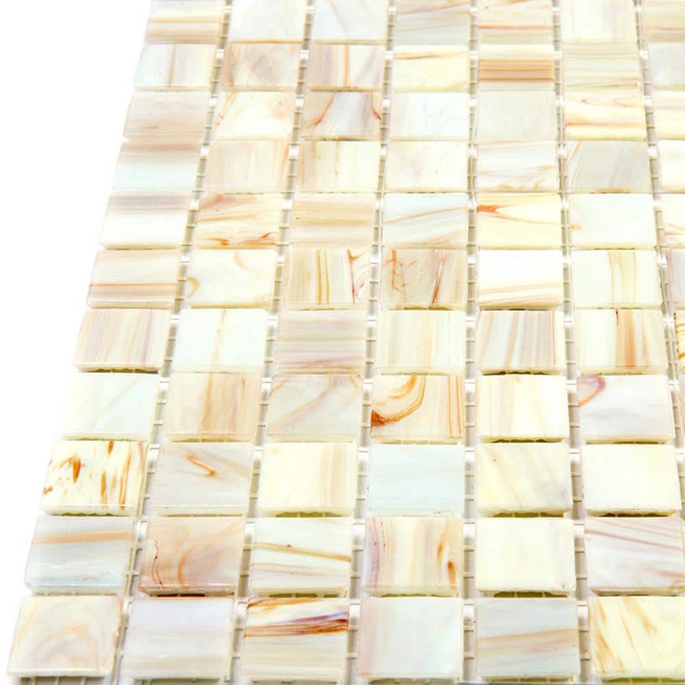 Celestial 12 in. x 12 in. Beige Iridescent Glass Mosaic Tile