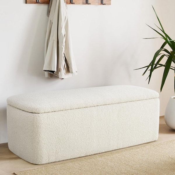 LAOTIES Sadie Cream 18 in. Upholstered Flip Top Storage Bedroom Bench