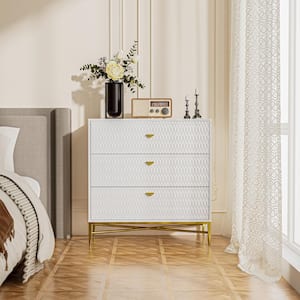 White 3-Drawer Wood Nightstand with Square Support Legs