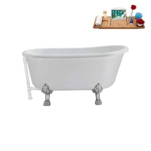 57 in. Acrylic Clawfoot Non-Whirlpool Bathtub in Glossy White with Glossy White Drain and Polished Chrome Clawfeet