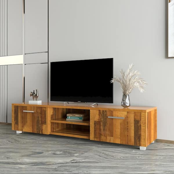 GODEER 63.00 in. Walnut TV Stand Fits TV's up to 70 in. with Latest Design Storage