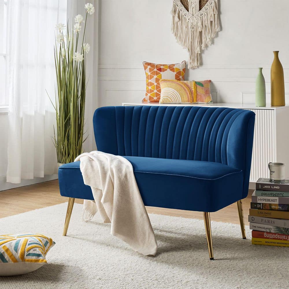 JAYDEN CREATION Carmita 47 in. Navy Golden Base Velvet Tufted 2