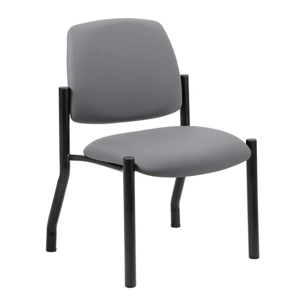 BOSS Antimicrobial Vinyl Upholstered Guest Chair in Gray Armless