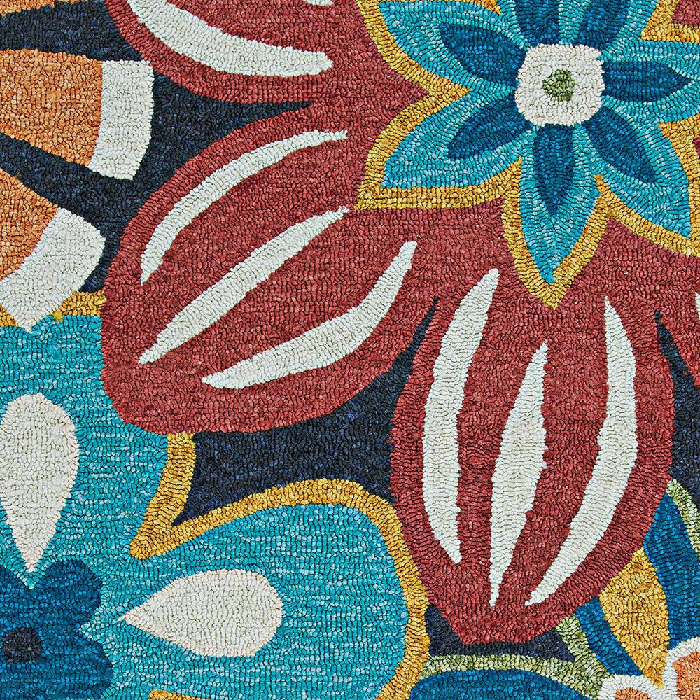 Navy Blue Floral Hand-Hooked Rectangular Area Rug