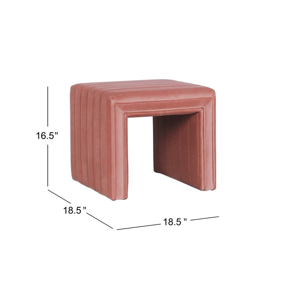 Velvet Tufted Rectangular Footstool in Blush Pink
