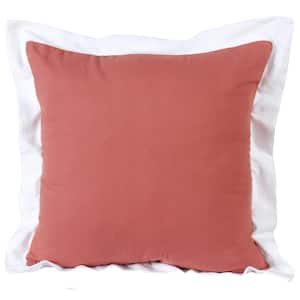 Bordered Deep Coral/White Flange Frame 20 in. x 20 in. Indoor Throw Pillow