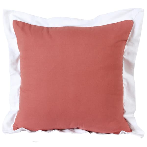 LR Home Bordered Deep Coral/White Flange Frame 20 in. x 20 in. Indoor Throw Pillow