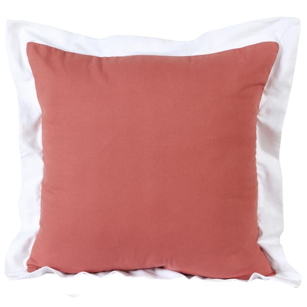 Unbranded Bordered Deep Coral/White Flange Frame 20 in. x 20 in. Indoor Throw Pillow