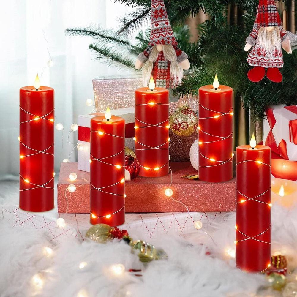 Red Battery Powered Plastic 1 Wick Flameless Candle with String